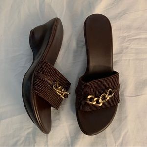 vintage style brown platform wedges w gold detail